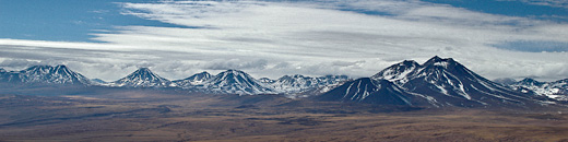 Line of volcanoes in the high Andes, Puna de Atacama, Chile
