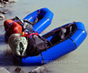 Alpaca packraft - Alpaca and Yak packrafts loaded with expedition equipment at Fjordo Exploradores, Patagonia, Chile