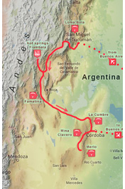 The trip route :: Itinerary of Argentina - Flying With Condors, Paragliding Road Trip