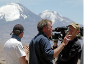 BBC Top Gear Bolivia Special - BBC Filming crew and presenter Jeremy Clarkson on the slopes of Guallatiri Volcano shooting BBC Top Gear Chile Bolivia Special, Altiplano, Chile