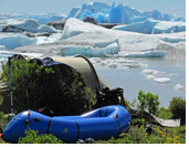 Camping at lateral moraine of San Quintin glacier, Aisen, Patagonia, Chile