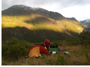 Acodado Valley - Camping at the confluence of Acodado and HPN1 Rivers, Aisen, Patagonia, Chile