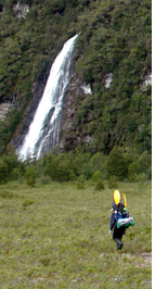 Acodado Valley - Waterfalls of Laguna Iglesia - a mountain lake in the mountains high above Valle Acodado, Aisen, Patagonia, Chile