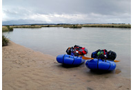 Rio Blanco - The Expedition Explorers II equipment at the shores of Rio Blanco - the run-off river of the Northern arm of San Quintin Glacier, Istmo Ofqui, Aisen, Patagonia, Chile