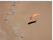 Landing a paraglider before the Rio Seco point, Iquique, Atacama Desert, Chile