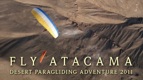 Paragliding at Tiliviche Canyon, Pisagua, Atacama Desert, Chile - Pilot: Ned Israelsen, USA - Fly Atacama 2011 participant