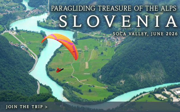 Paragliding along Stol range, Julian Alps, Slovenia