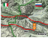 Sample intermediate XC paragliding route from Stol to Italy, Kobarid, Soca valley, Slovenia