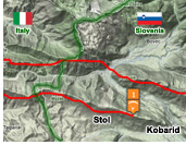 Sample intermediate XC paragliding route from Stol to Italy, Kobarid, Soca valley, Slovenia