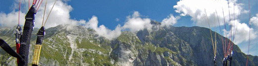 Paragliding near Kyrn range. Kobarid, Slovenia.