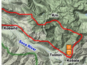Sample intermediate XC paragliding route from Kobala, Tolmin, Soca valley, Slovenia